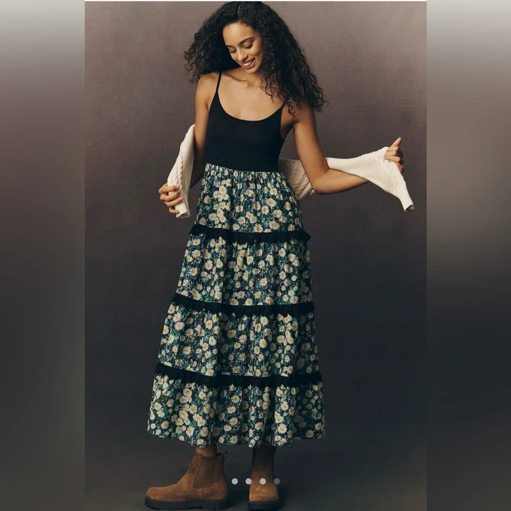 Anthropologie Black and Green Floral Maxi Dress - Picture 2 of 4